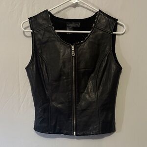 Vintage Carole Little Petites Genuine Leather Fitted Vest with Zebra Print